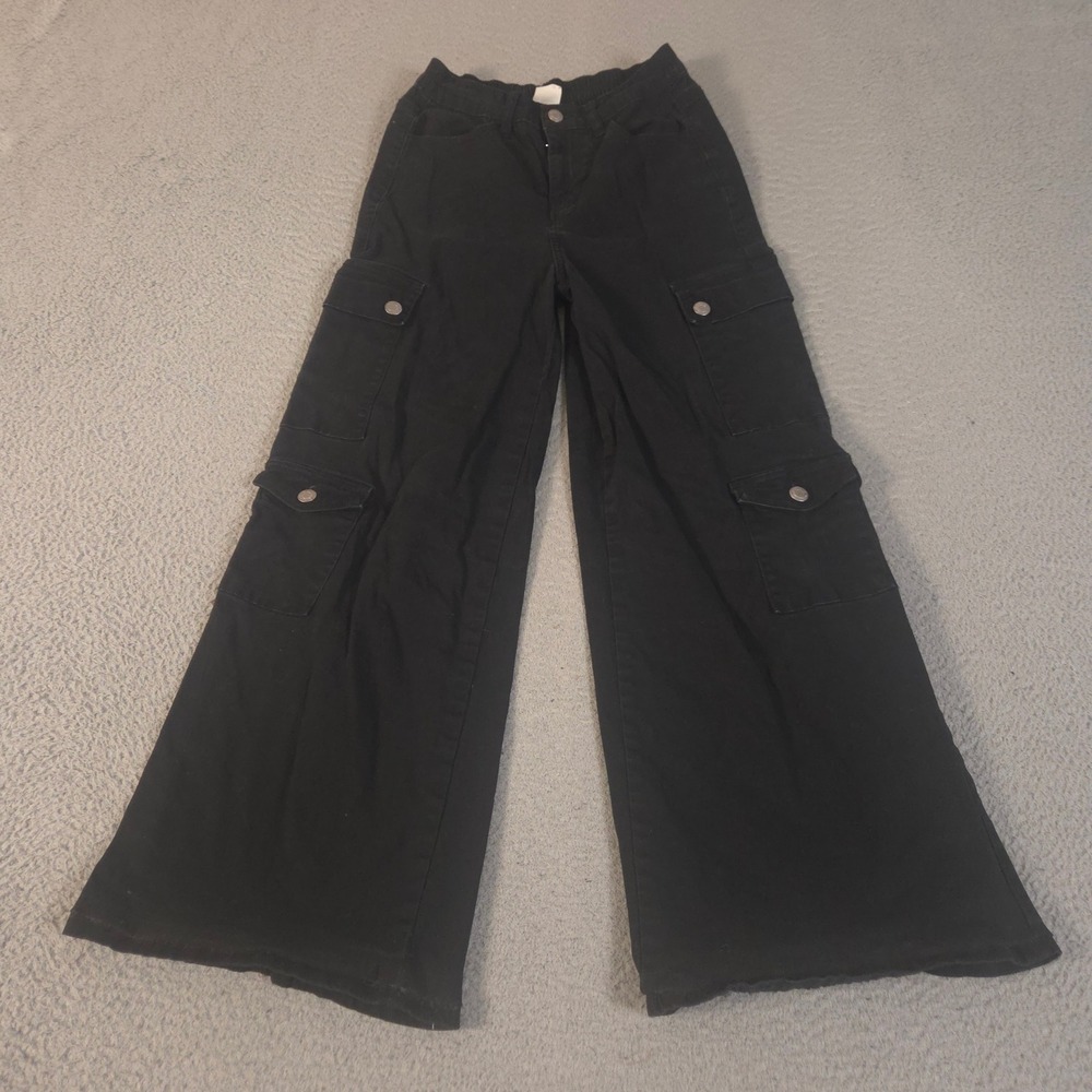 No Boundaries Pants Womens XS Black Baggy Wide Leg Cargo Cotton Utility Trousers